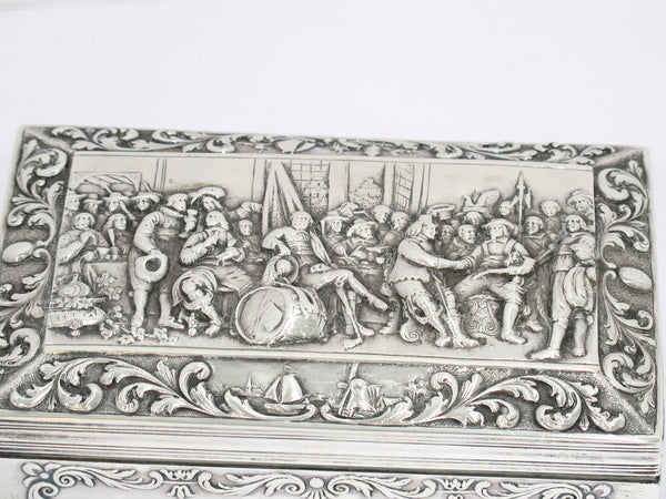 6 1/8 in - European Silver Antique Dutch Military Men Scene Box