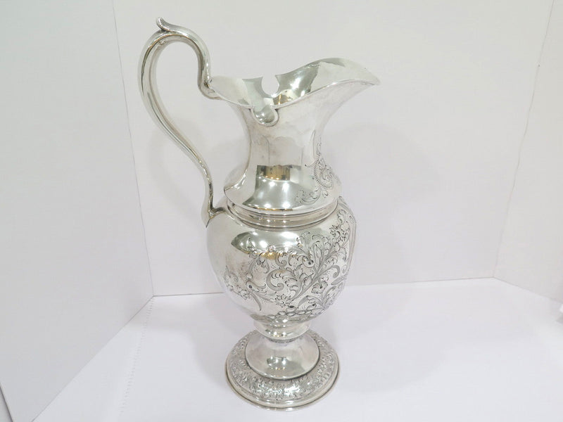 18 3/8 in - Sterling Silver Duhme & Co. Antique Floral Repousse Pitcher