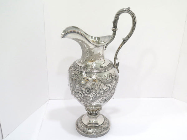 17.75 in - Coin Silver Ball, Tompkins & Black Antique 1839-1851 Repousse Pitcher