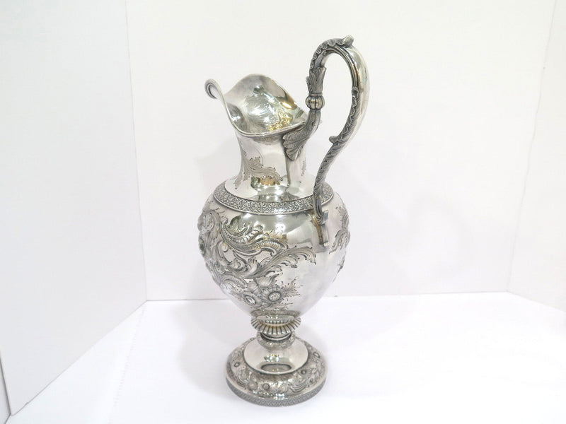 17.75 in - Coin Silver Ball, Tompkins & Black Antique 1839-1851 Repousse Pitcher