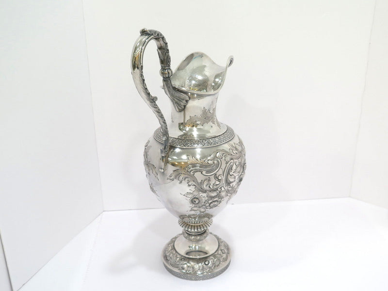 17.75 in - Coin Silver Ball, Tompkins & Black Antique 1839-1851 Repousse Pitcher