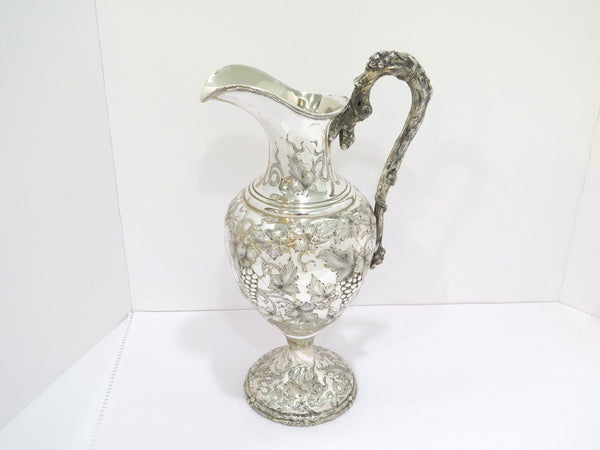 15.25 in - Sterling Silver Schofield Antique Grapevine Repousse & Handle Pitcher