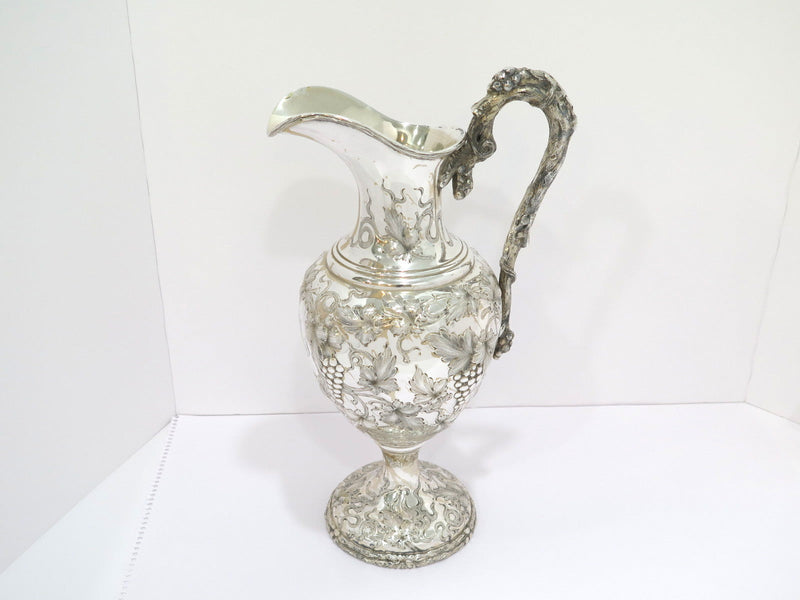 15.25 in - Sterling Silver Schofield Antique Grapevine Repousse & Handle Pitcher