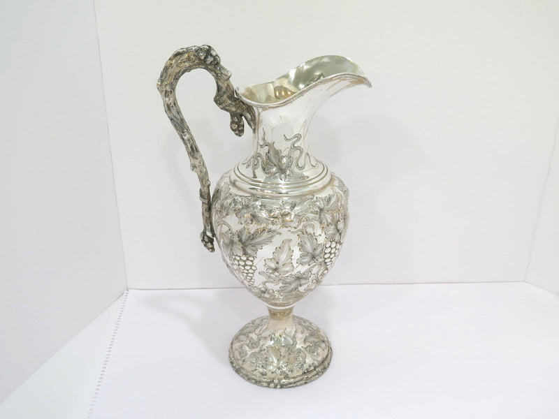 15.25 in - Sterling Silver Schofield Antique Grapevine Repousse & Handle Pitcher