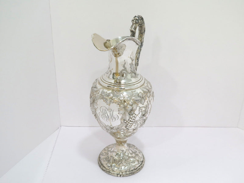 15.25 in - Sterling Silver Schofield Antique Grapevine Repousse & Handle Pitcher