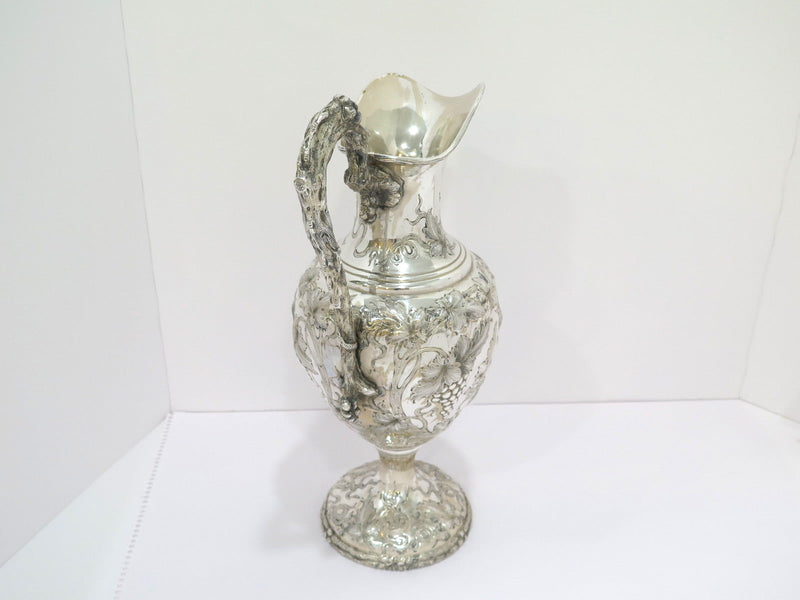 15.25 in - Sterling Silver Schofield Antique Grapevine Repousse & Handle Pitcher