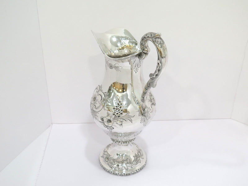 14 7/8 in - Coin Silver J. & W. Moir Antique c. 1852 Floral Repousse Pitcher