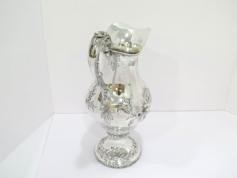 14 7/8 in - Coin Silver J. & W. Moir Antique c. 1852 Floral Repousse Pitcher