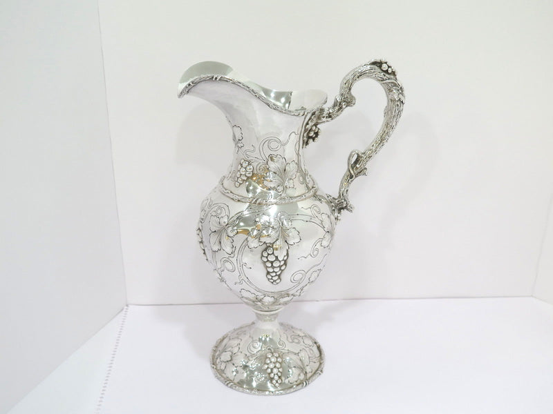 14.75 in - Sterling Silver Antique American Grapevine Repousse & Handle Pitcher