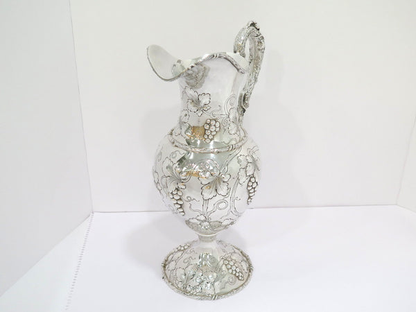 14.75 in - Sterling Silver Antique American Grapevine Repousse & Handle Pitcher