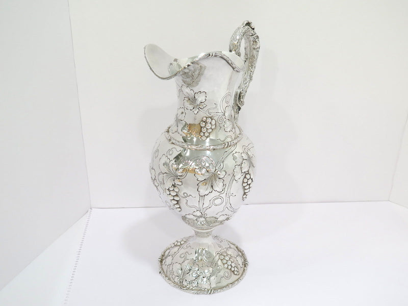 14.75 in - Sterling Silver Antique American Grapevine Repousse & Handle Pitcher