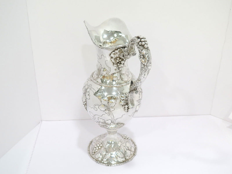 14.75 in - Sterling Silver Antique American Grapevine Repousse & Handle Pitcher