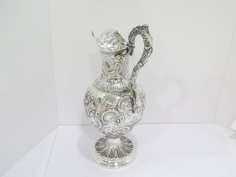 16.5" Coin Silver Bailey Antique c 1840 Floral Repousse Grapevine Handle Pitcher