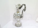 18 in - Coin Silver Bailey & Co Antique Floral Repousse Grapevine Handle Pitcher