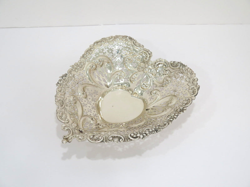 9.75 in - Sterling Silver Gorham Antique Heart-Shaped Openwork Candy Nut Dish