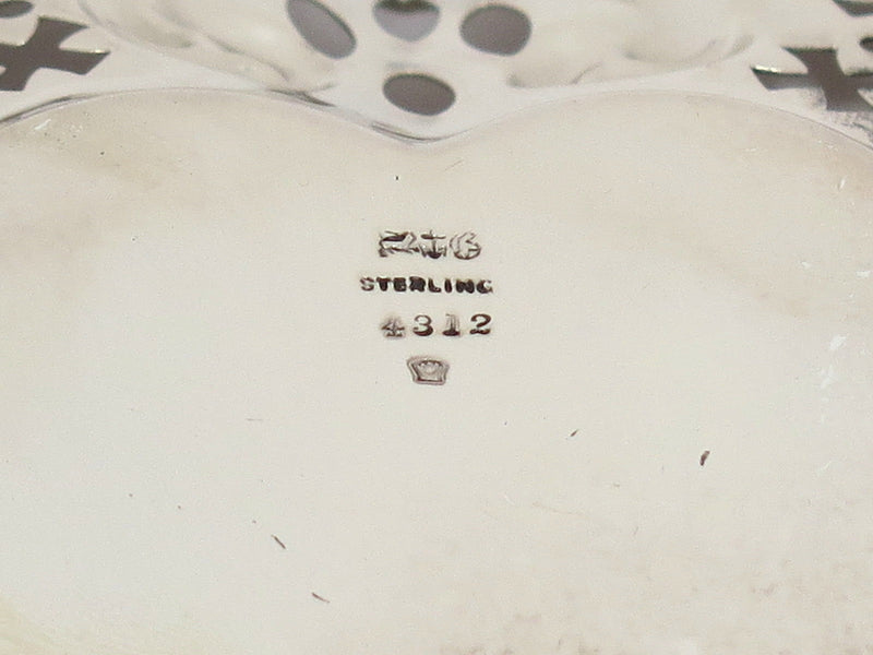 9.75 in - Sterling Silver Gorham Antique Heart-Shaped Openwork Candy Nut Dish