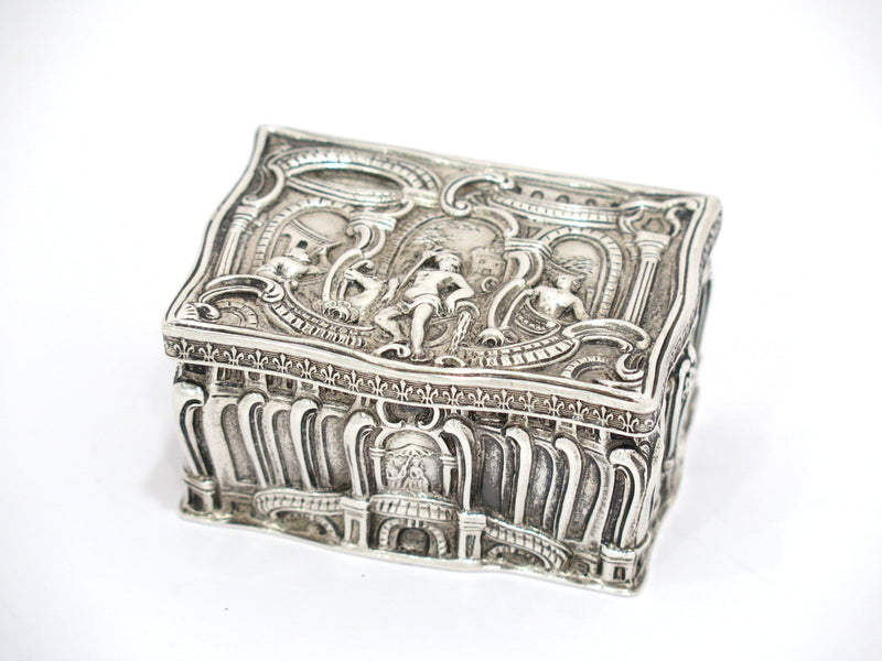 2 7/8" European Silver Gilt Inside Antique German Hanau c 1875 Neptune Snuff Box