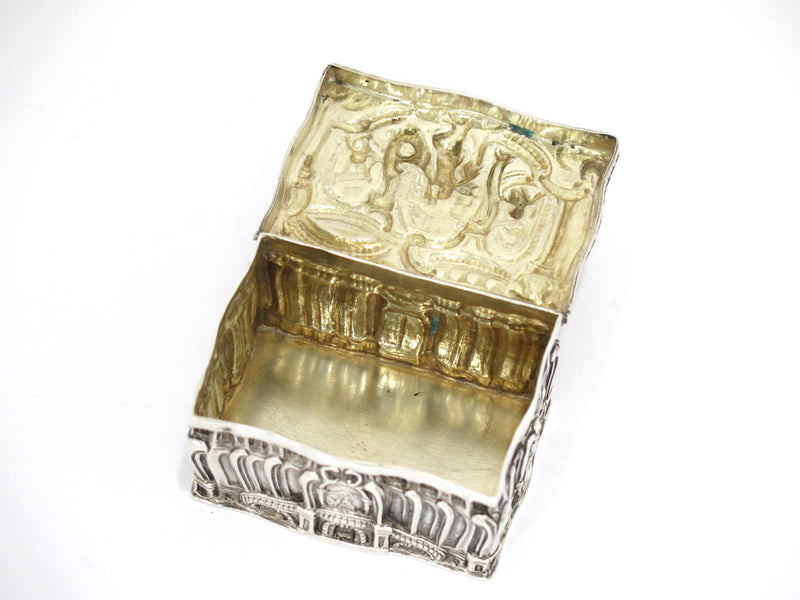 2 7/8" European Silver Gilt Inside Antique German Hanau c 1875 Neptune Snuff Box