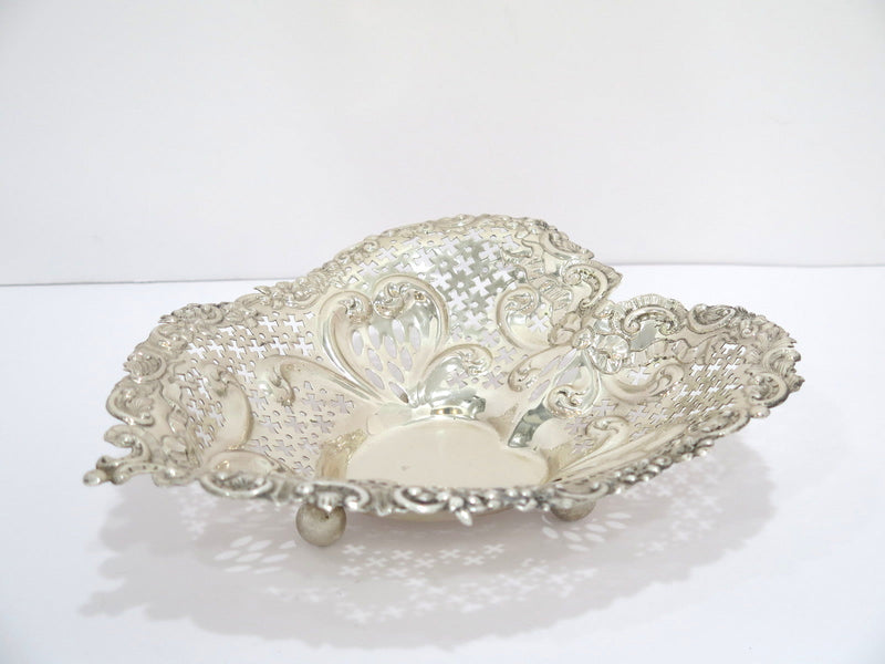 9.75 in - Sterling Silver Gorham Antique Heart-Shaped Openwork Candy Nut Dish