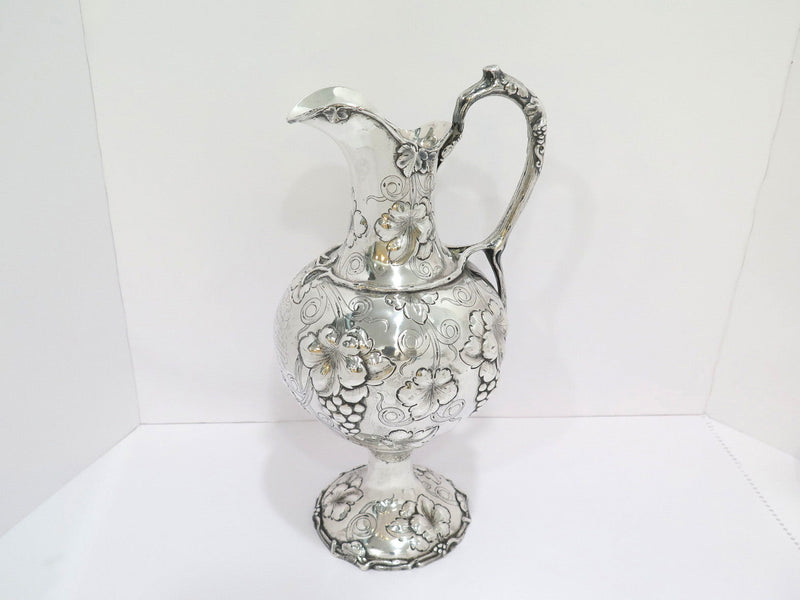 15 in - Coin Silver George Ladd Antique c. 1866 Grapevine Repousse Pitcher