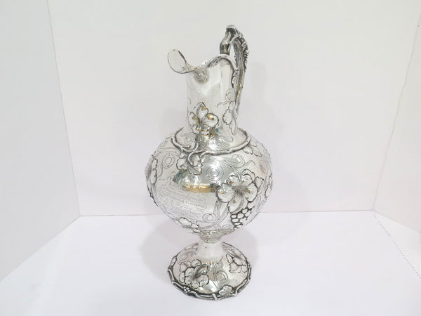 15 in - Coin Silver George Ladd Antique c. 1866 Grapevine Repousse Ewer