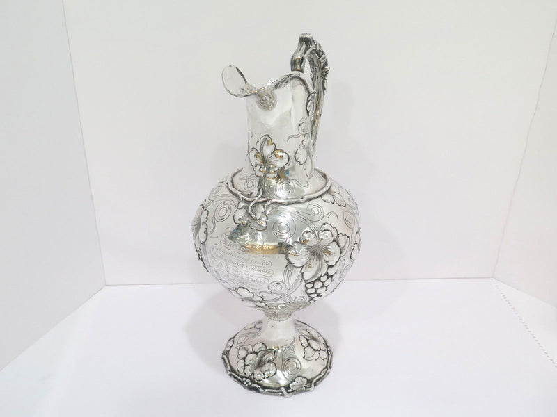 15 in - Coin Silver George Ladd Antique c. 1866 Grapevine Repousse Pitcher