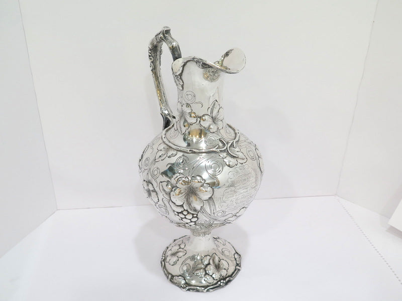 15 in - Coin Silver George Ladd Antique c. 1866 Grapevine Repousse Pitcher