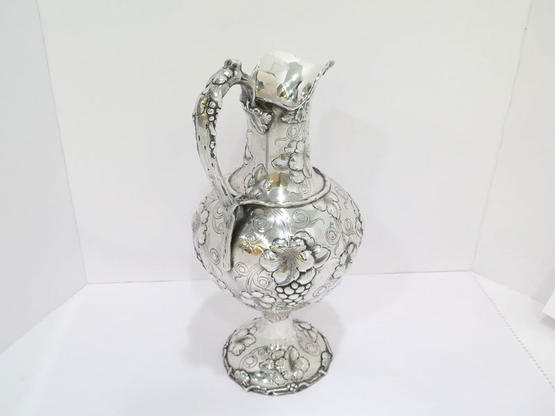 15 in - Coin Silver George Ladd Antique c. 1866 Grapevine Repousse Pitcher