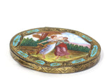 3.25" European Silver Gilt Enamel Antique Continental Two Dancing Women Compact