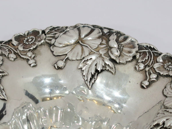 8 in - Sterling Silver Antique American Poppy Flower Round Candy Nut Dish