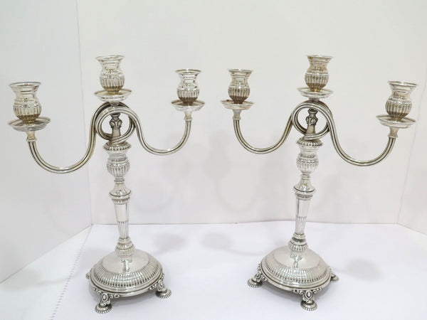 2 of 13.25" 833 Silver Antique Portuguese 3 to 1 Candle Convertible Candelabras