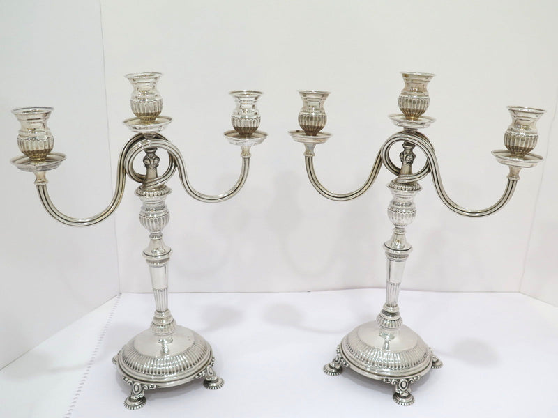 2 of 13.25" 833 Silver Antique Portuguese 3 to 1 Candle Convertible Candelabras