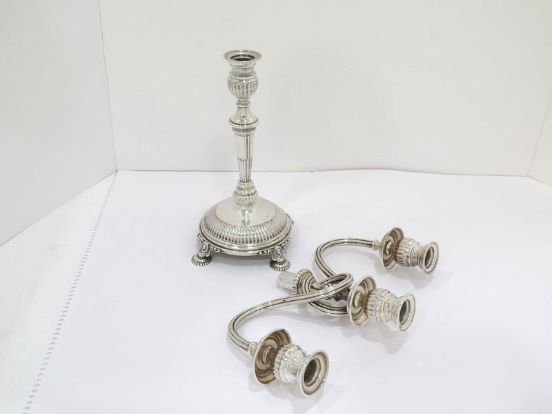 2 of 13.25" 833 Silver Antique Portuguese 3 to 1 Candle Convertible Candelabras