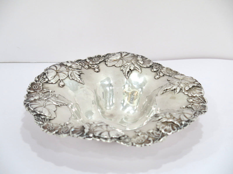 8 in - Sterling Silver Antique American Poppy Flower Round Candy Nut Dish