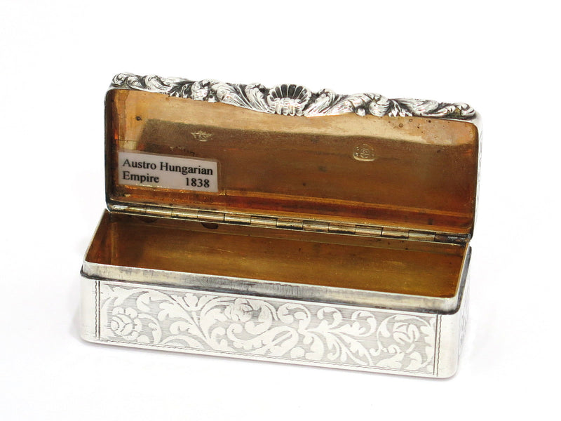 3.25 in European Silver Gilt Interior Antique Austrian c. 1838 Floral Snuff Box
