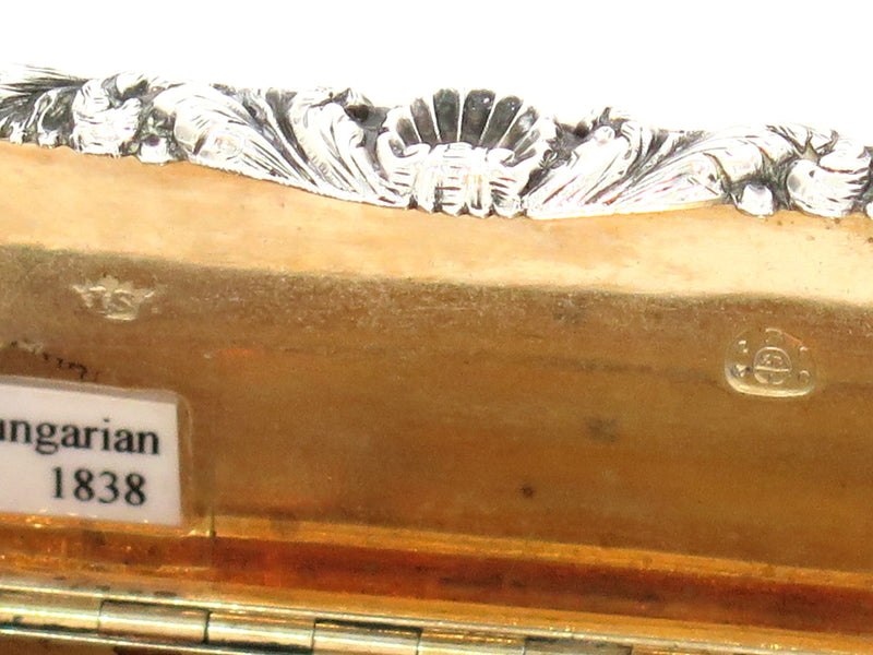 3.25 in European Silver Gilt Interior Antique Austrian c. 1838 Floral Snuff Box