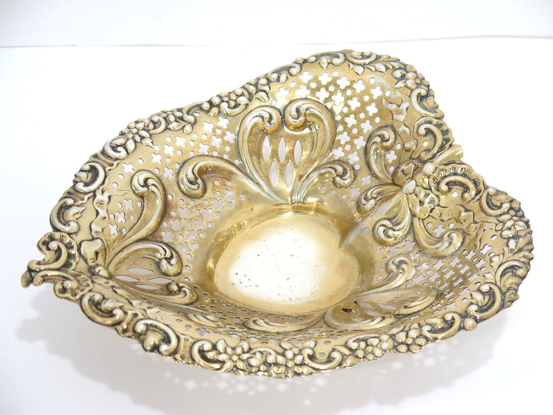 9.5" Sterling Silver Gorham Antique Heart-Shaped Openwork Footed Candy Nut Dish
