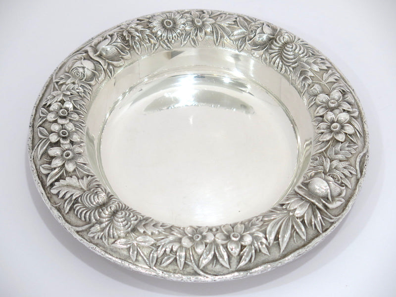 7.25" Sterling Silver S. Kirk & Son Antique Floral Repousse Round Serving Plate