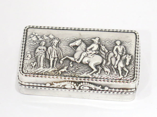 2.75 in - Sterling Silver Antique English Noblemen Scene Snuff Box