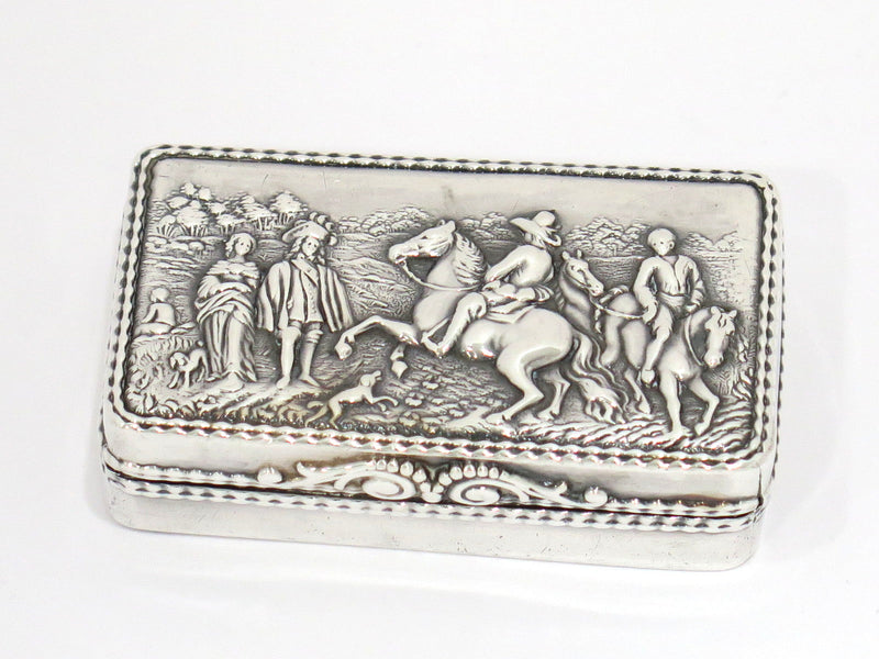 2.75 in - Sterling Silver Antique English Noblemen Scene Snuff Box