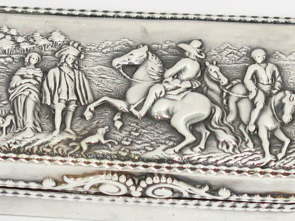 2.75 in - Sterling Silver Antique English Noblemen Scene Snuff Box