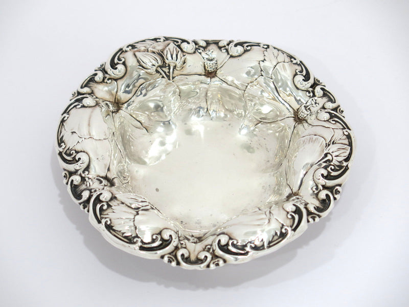 5.75 in - Sterling Silver Antique American Hibiscus Candy Nut Dish