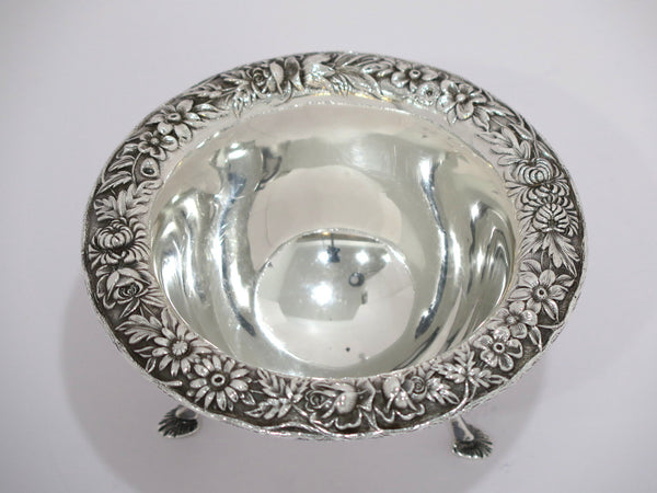 5 in Sterling Silver S. Kirk & Son Antique Floral Repousse Footed Candy Nut Dish