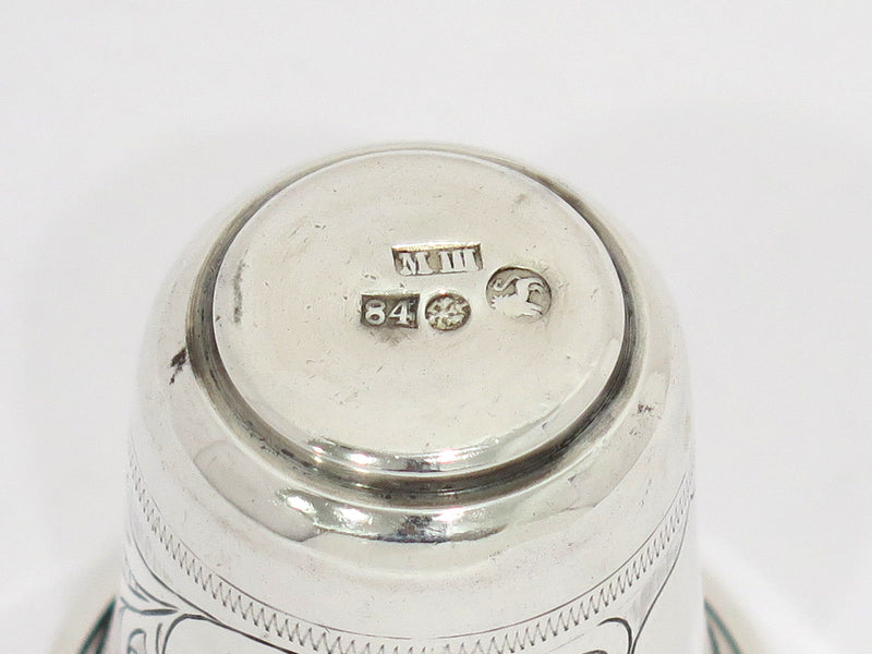 1 7/8 in - 84 Silver Antique Russian Shield Floral Scroll Vodka Shot