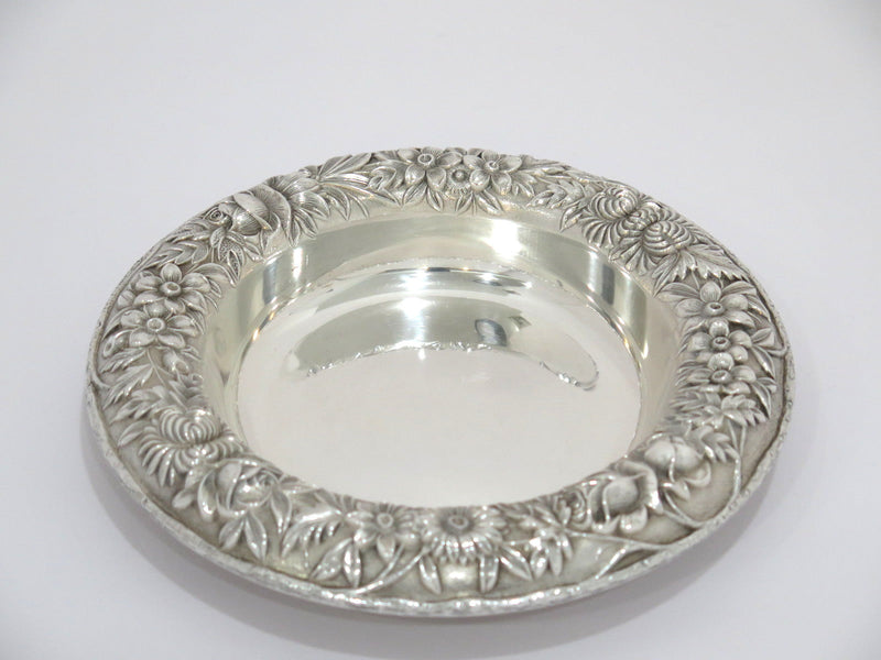 7.25" Sterling Silver S. Kirk & Son Antique Floral Repousse Round Serving Plate