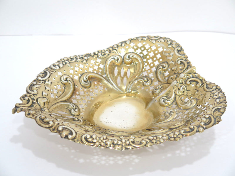 9.5" Sterling Silver Gorham Antique Heart-Shaped Openwork Footed Candy Nut Dish
