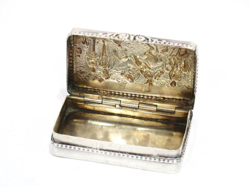 2.75 in - Sterling Silver Antique English Noblemen Scene Snuff Box