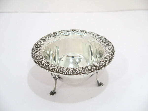 5 in Sterling Silver S. Kirk & Son Antique Floral Repousse Footed Candy Nut Dish