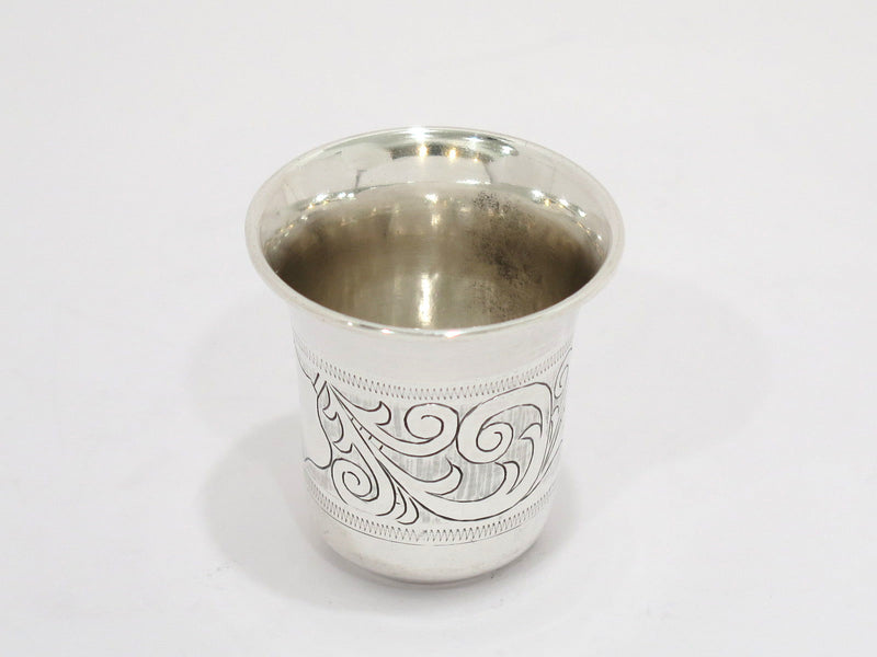 1 7/8 in - 84 Silver Antique Russian Shield Floral Scroll Vodka Shot