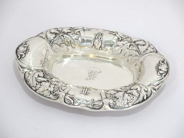 7 7/8 in - Sterling Silver Gorham Antique Lily Flower Oval Candy Nut Dish